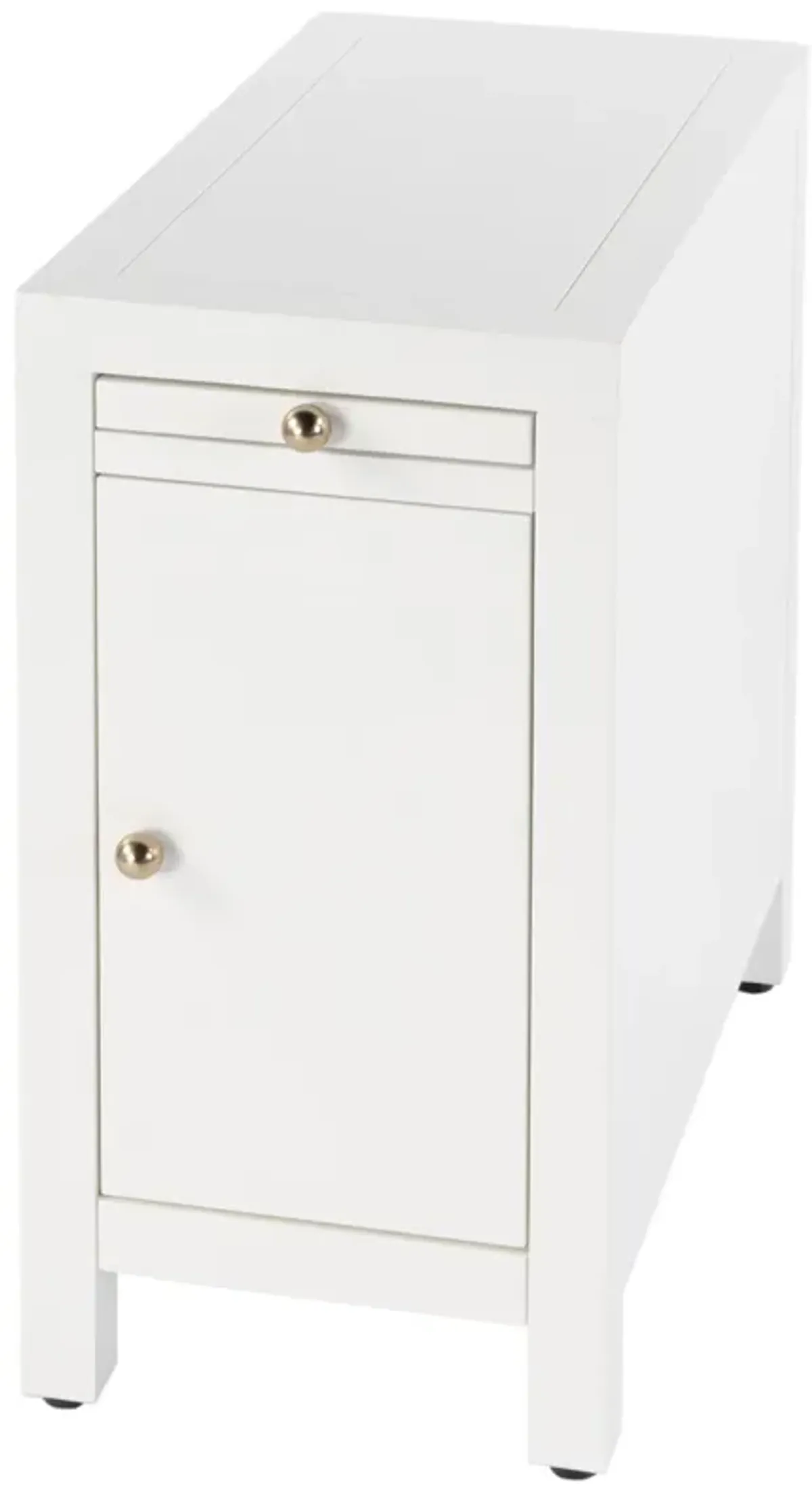 Charlie 1-Door Narrow End Table with Pull-Out Tray - White
