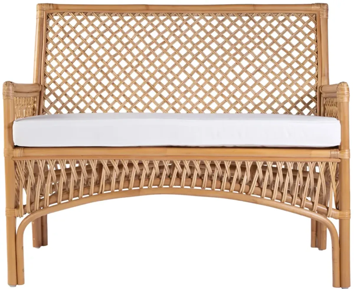 Evric 42" Rattan Dining Bench with Back - Natural Rattan/White - Brown