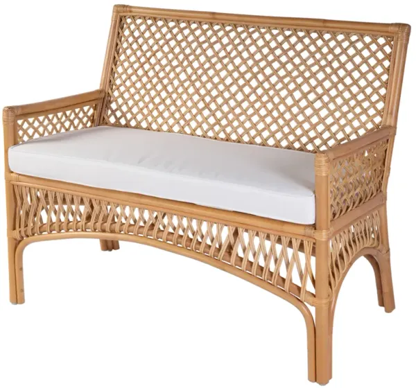 Evric 42" Rattan Dining Bench with Back - Natural Rattan/White - Brown