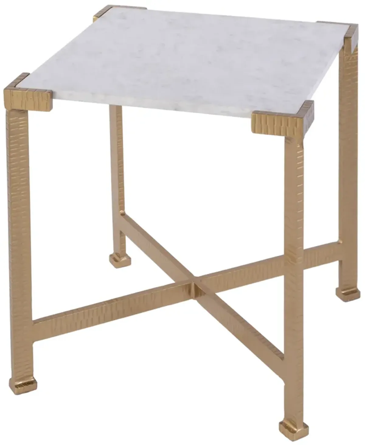 Cypress Square Marble Top Side Table - White/Antique Gold