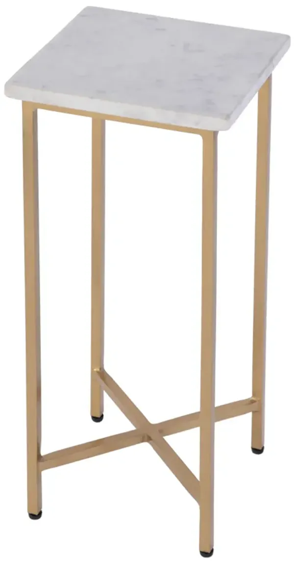 Indigo Square Marble Top End Table, White/Antique Gold