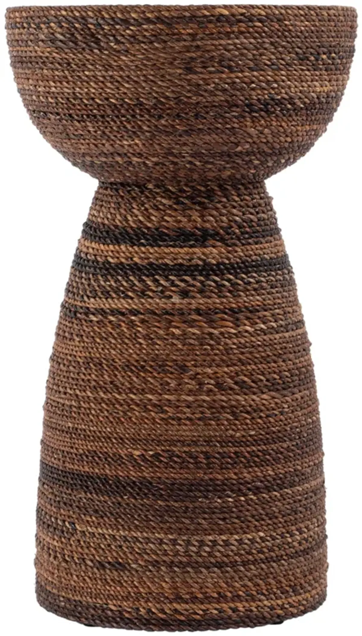 Tempest Round Abaca Rope Inlay Drum Side Table - Brown