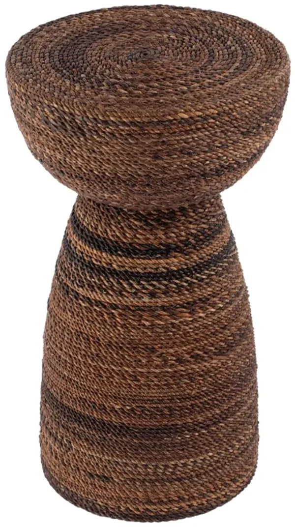 Tempest Round Abaca Rope Inlay Drum Side Table, Brown