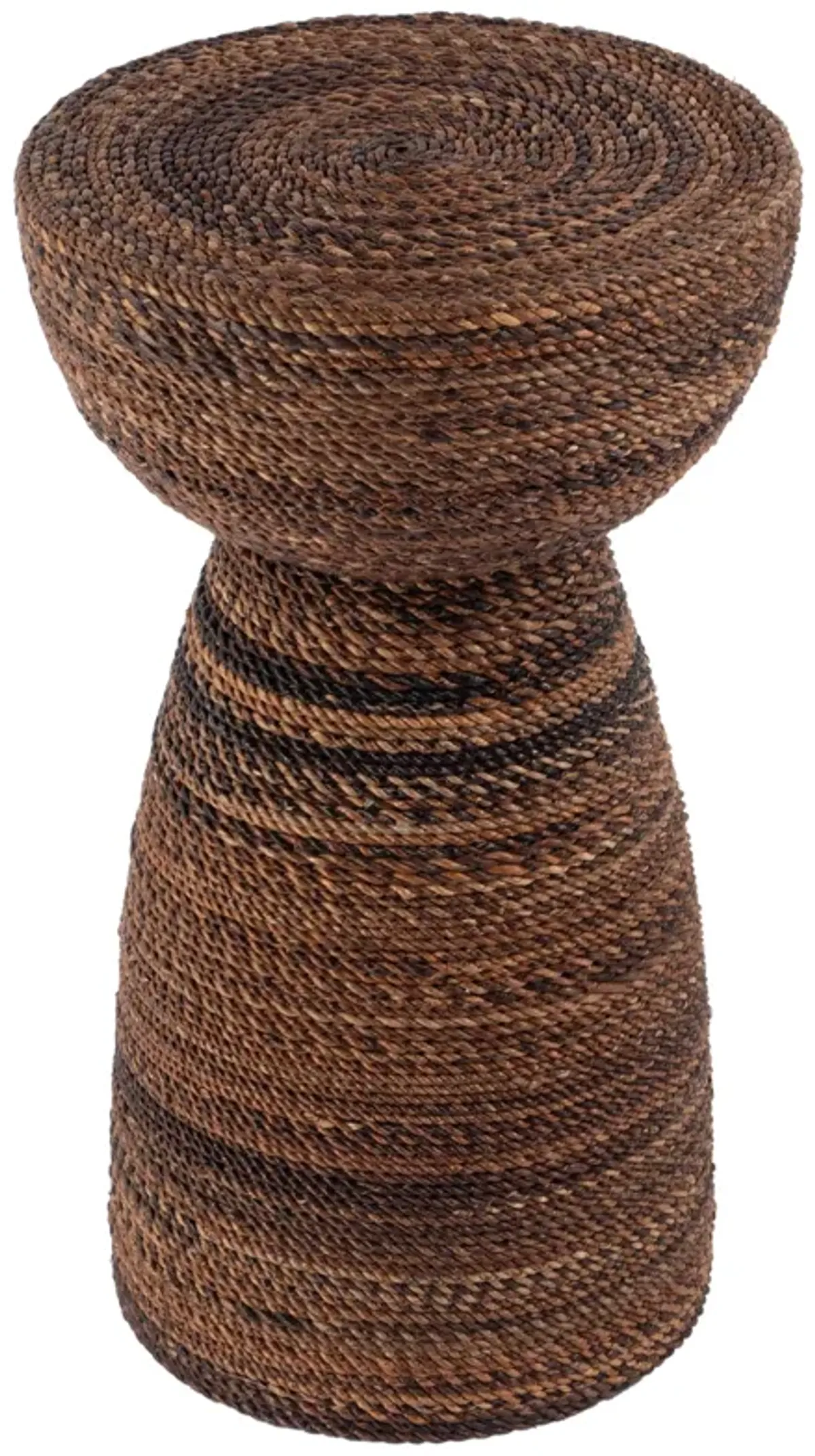 Tempest Round Abaca Rope Inlay Drum Side Table - Brown