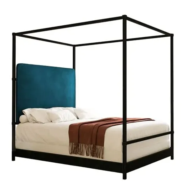 Amalfi Canopy Bed - Black, Upholstered Headboard