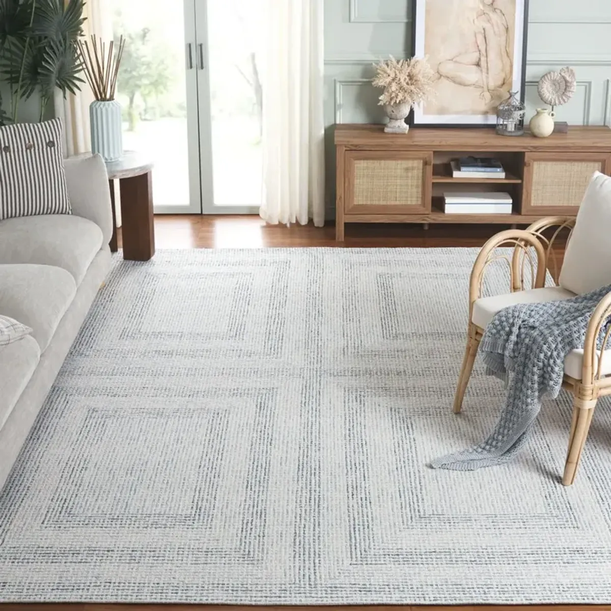 Ronen Hand Tufted Rug, Ivory/Blue