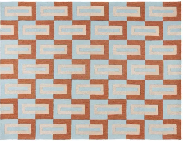 Gaia Hand Tufted Rug, Light Blue/Rust