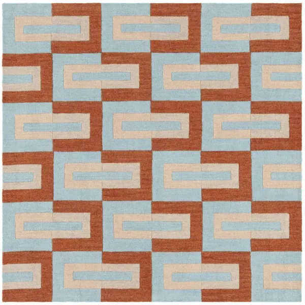 Gaia Hand Tufted Rug, Light Blue/Rust
