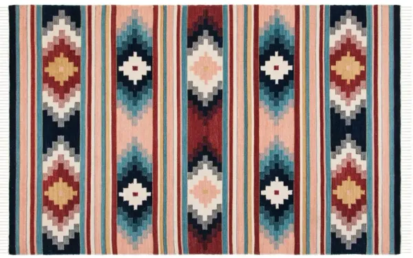 Denali Flatweave Wool Rug, Light Pink/Blue