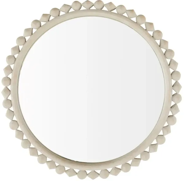 Belle 28" Round Wall Mirror, Distressed White