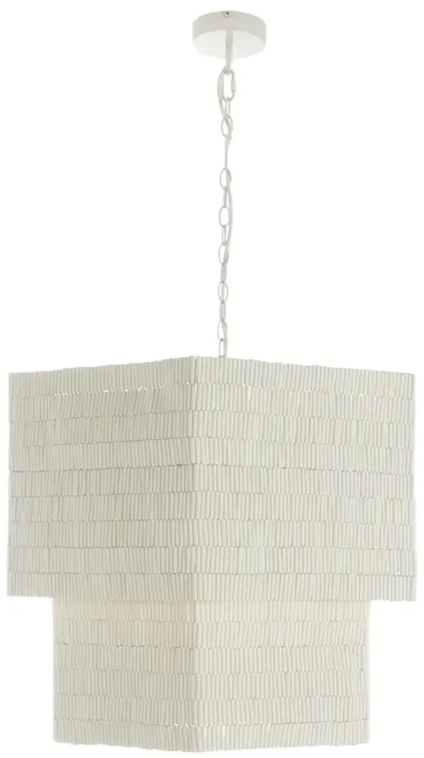 Eileen Coconut Shell Beaded Hexagonal Chandelier - Ivory - Gabby - Handcrafted - White
