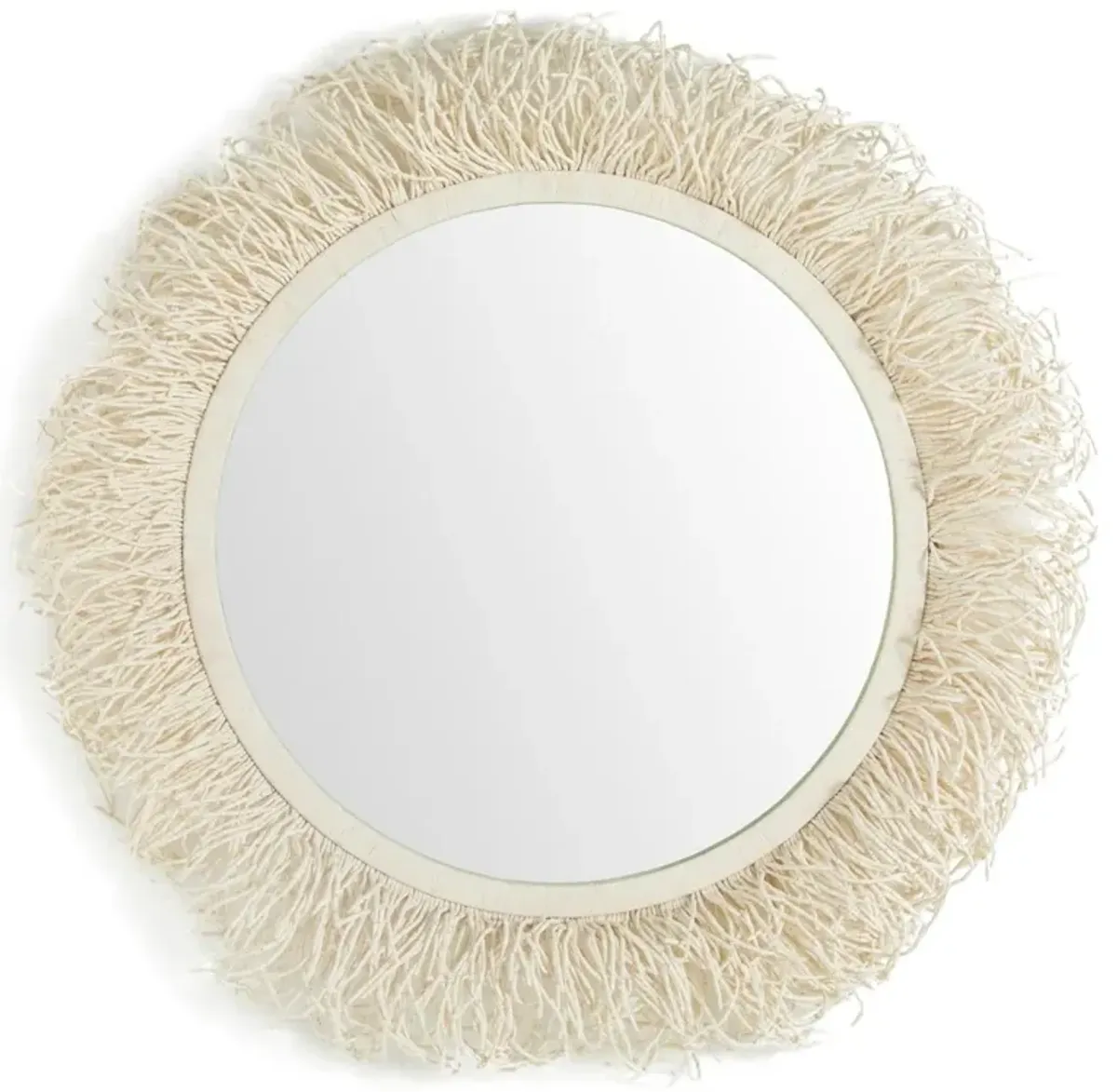 Giselle Round Elongated Beaded Wall Mirror, Ivory