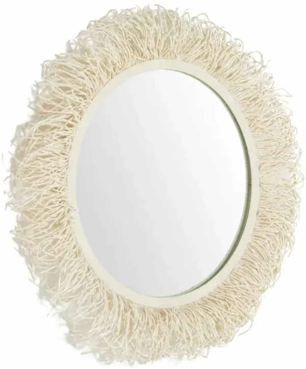 Giselle Round Elongated Beaded Wall Mirror, Ivory