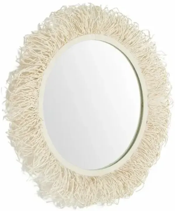 Giselle Round Elongated Beaded Wall Mirror - Ivory - Gabby - Handcrafted