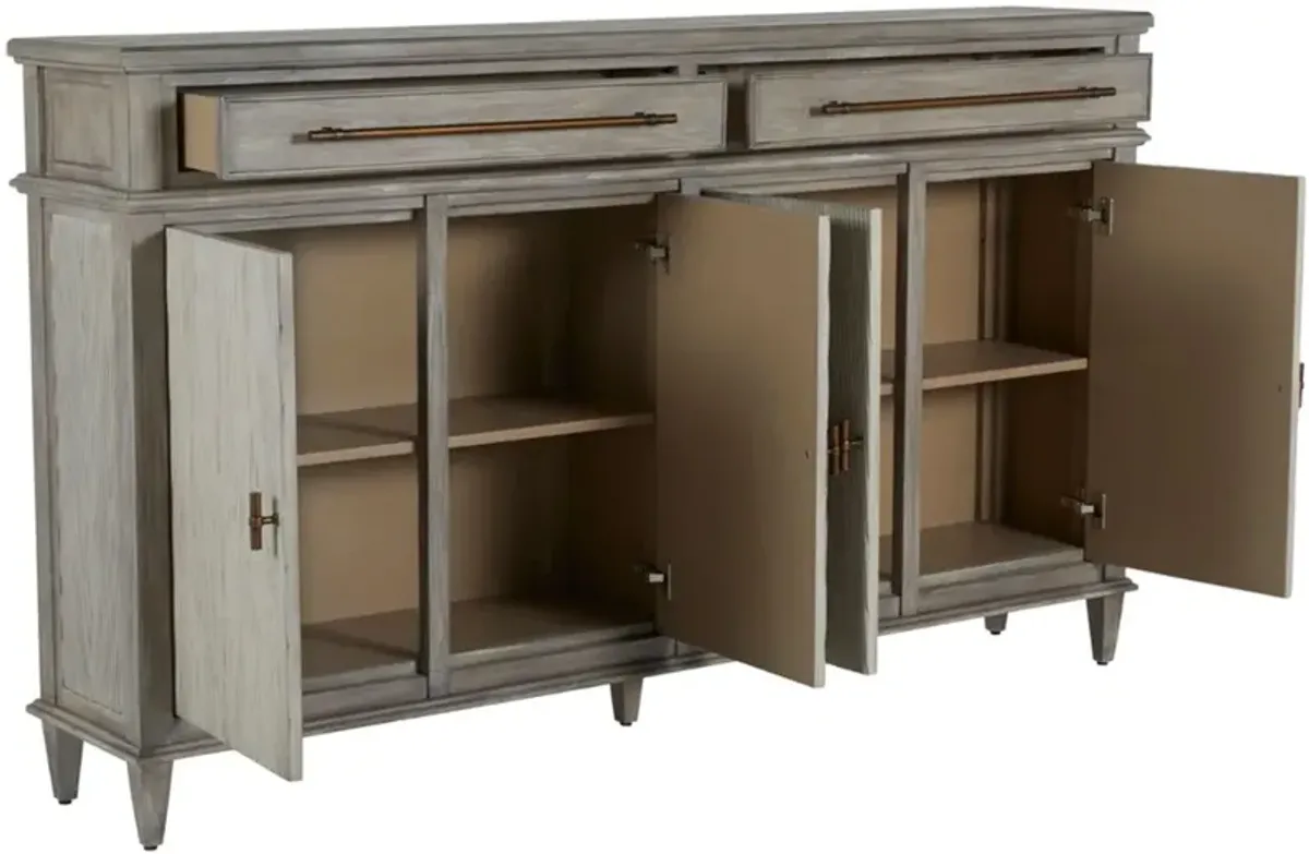 Isaac Long 4-Door 2-Drawer Ribbed Cabinet, Gray
