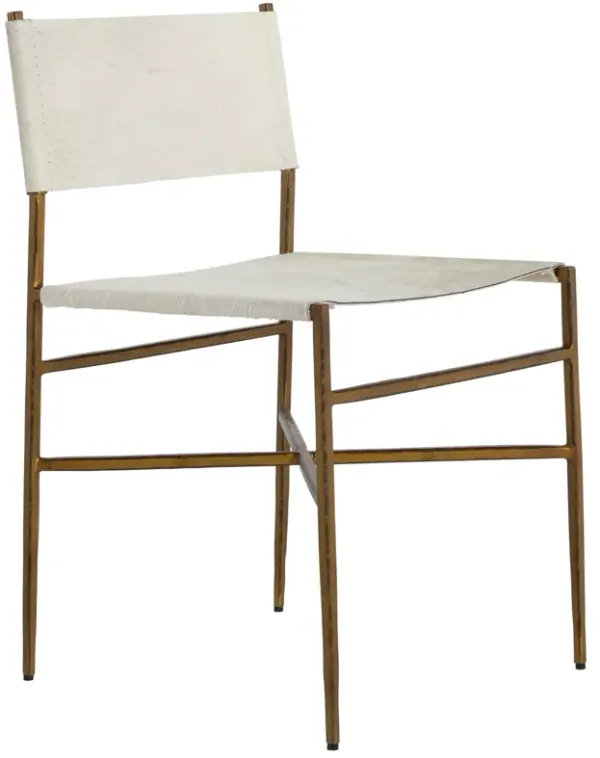 Landon Hair on Hide Leather Dining Side Chair - Ivory/Gold - Gabby - Brown