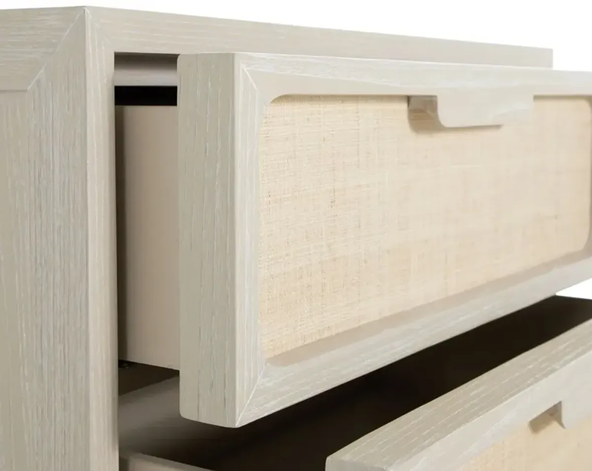 Serini 3-Drawer Seagrass Nightstand, Cerused White/Natural