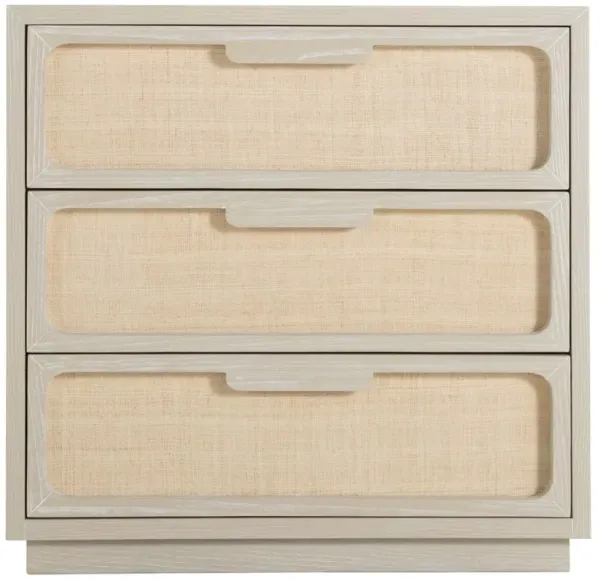 Serini 3-Drawer Seagrass Nightstand, Cerused White/Natural