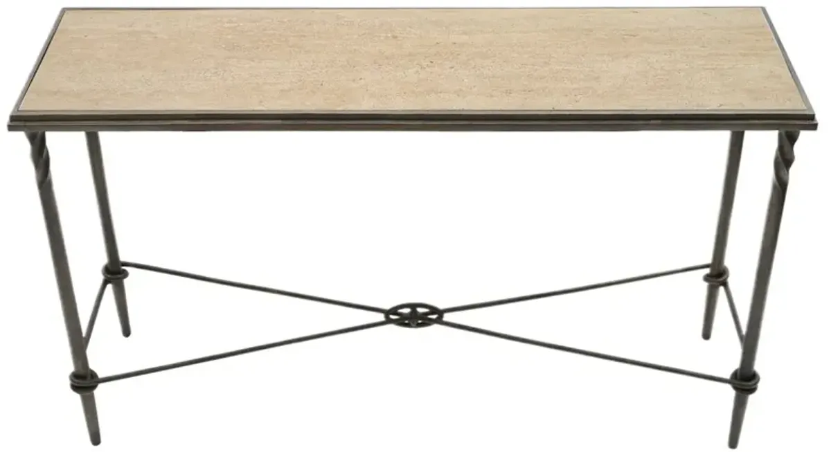 Baron Travertine Top Aluminum Console Table, Bronze/Cream