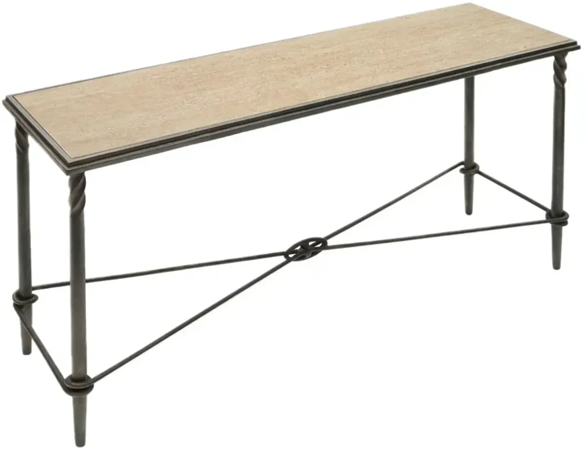Baron Travertine Top Aluminum Console Table, Bronze/Cream