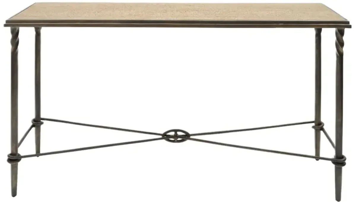 Baron Travertine Top Aluminum Console Table, Bronze/Cream