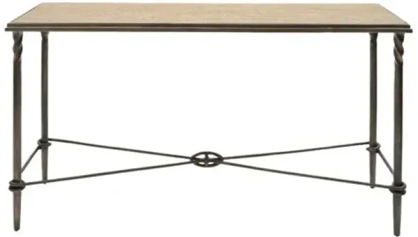 Baron Travertine Top Aluminum Console Table - Bronze/Cream - Bunny Williams Home - Brown