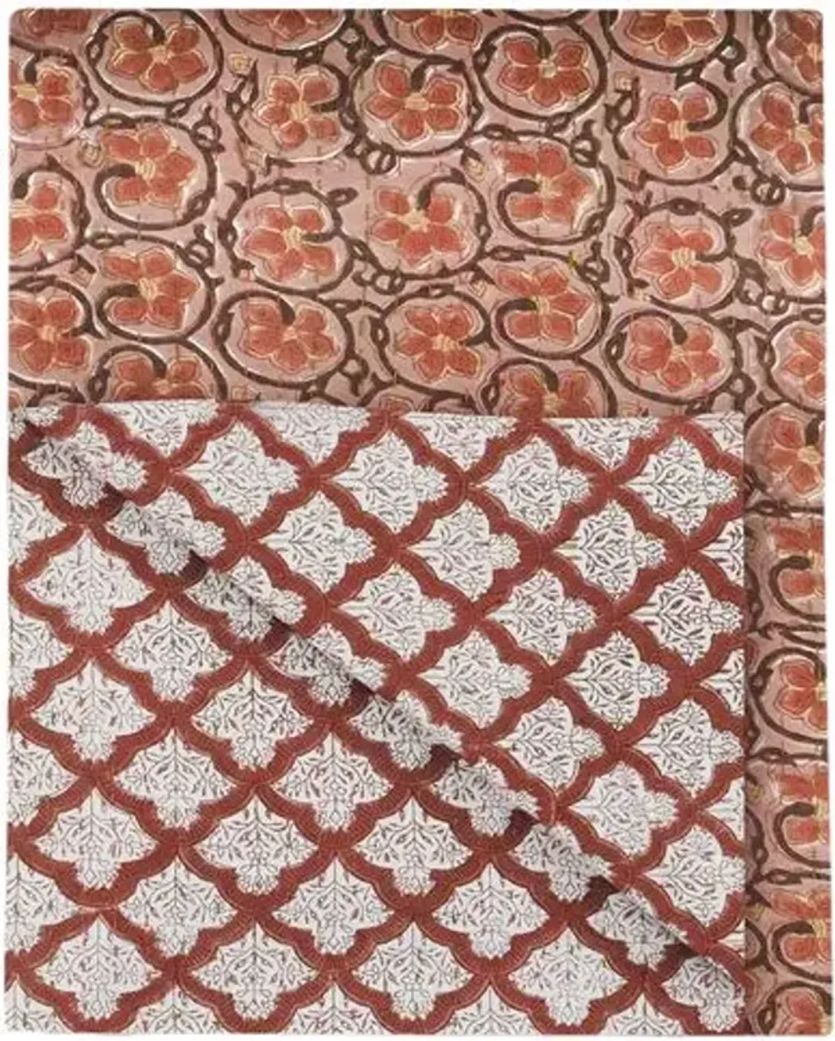 Hibiscus Hand-Blocked Cotton Coverlet - Bunny Williams Home - Orange
