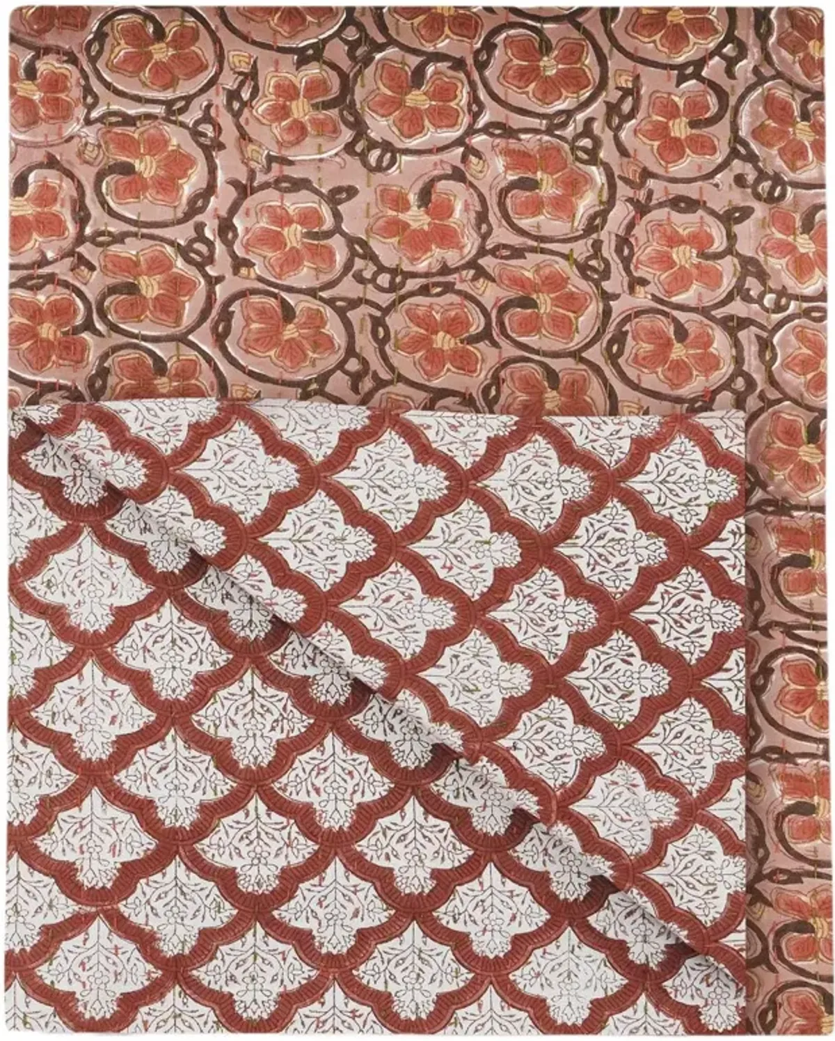 Hibiscus Hand-Blocked Cotton Coverlet