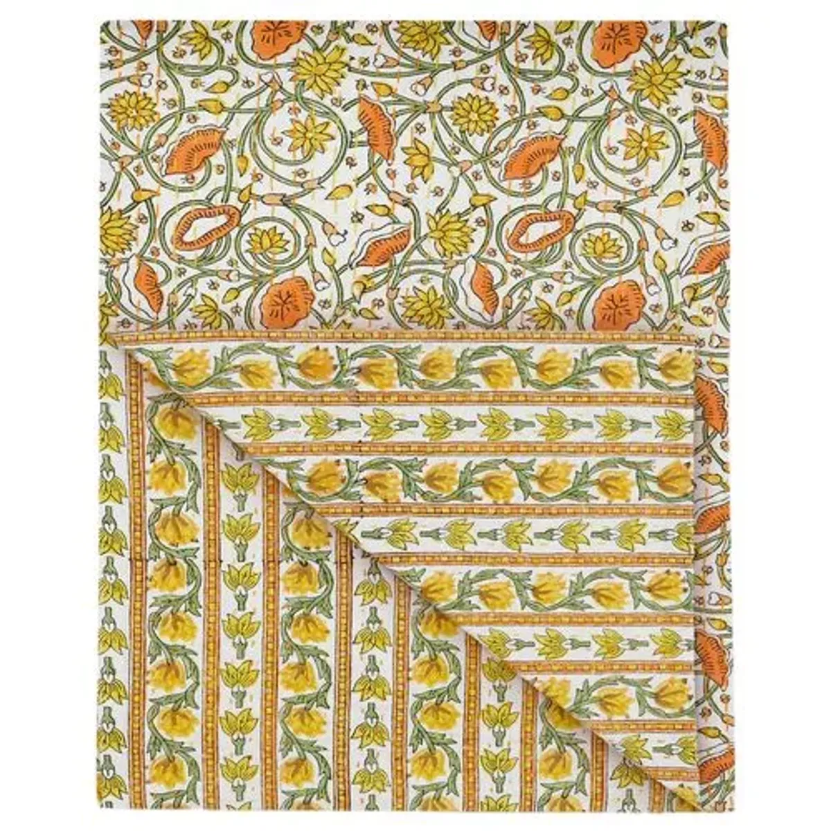 Lotus Hand-Blocked Cotton Coverlet - Bunny Williams Home - Yellow