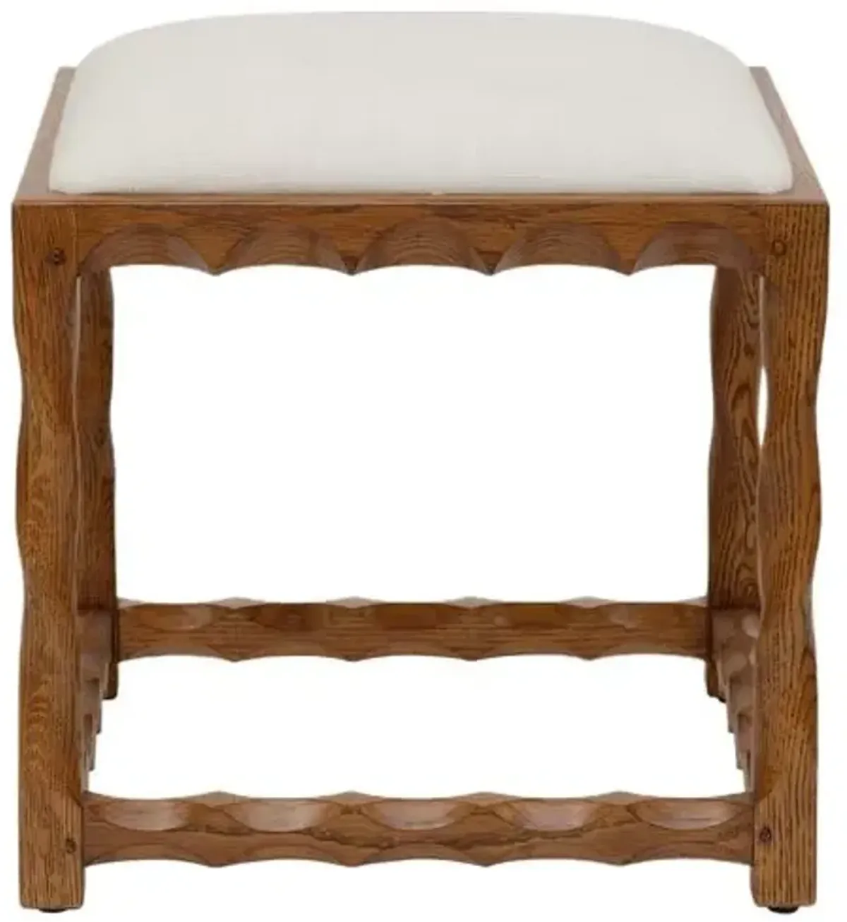 Scallop Linen Stool - Walnut/White - Bunny Williams Home - Brown