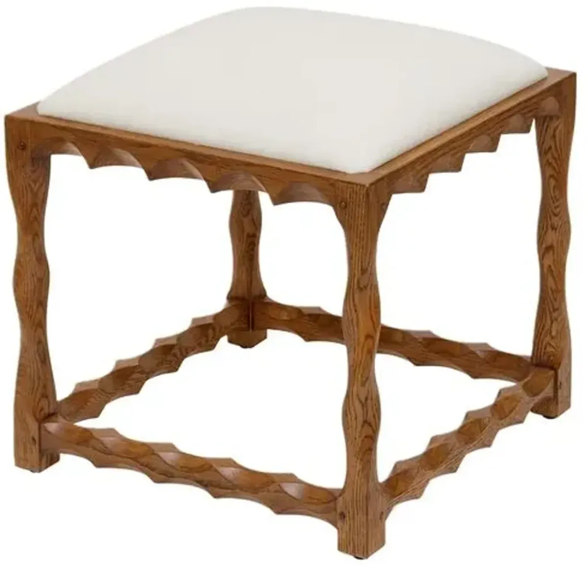 Scallop Linen Stool - Walnut/White - Bunny Williams Home - Brown
