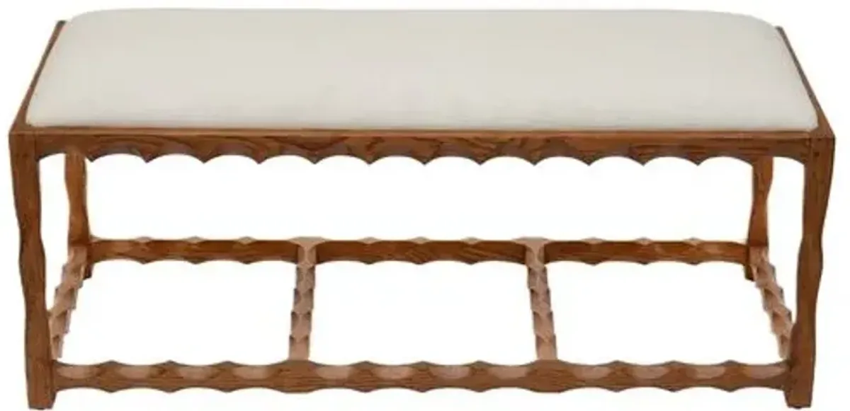 Scallop Linen Bench - Walnut/White - Bunny Williams Home - Brown