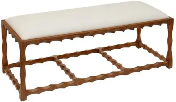 Scallop Linen Bench - Walnut/White - Bunny Williams Home - Brown