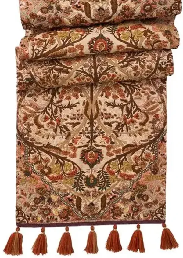 Willa Embroidered 18" x 90" Table Runner - Amber - Juliska - Brown