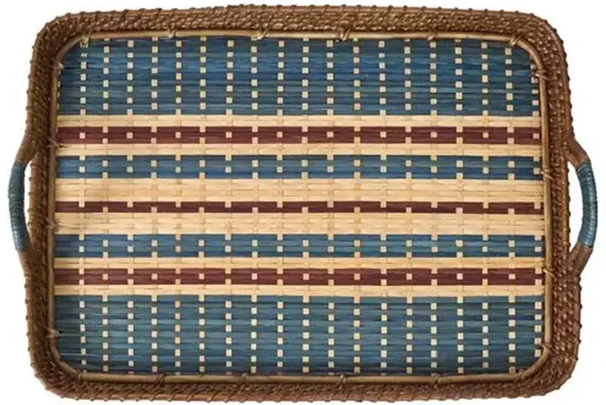 Danish Stripe Wicker Tray - Navy - Juliska - Blue
