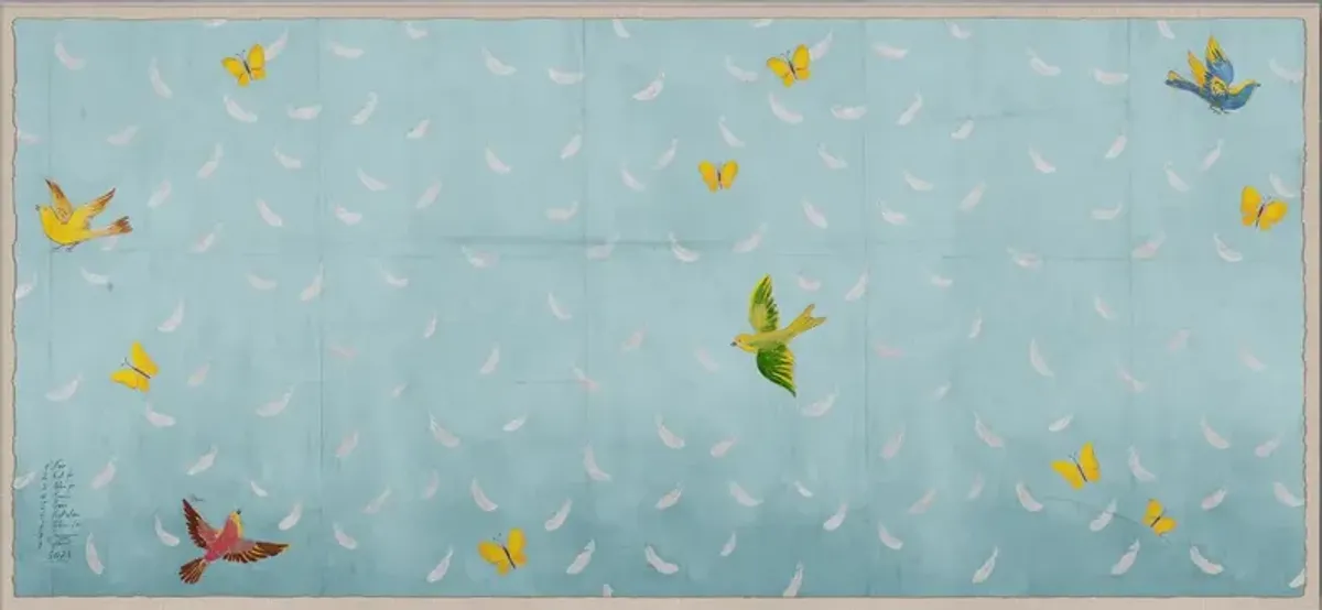 Paule Marrot, Blue Feathers Painting- Large