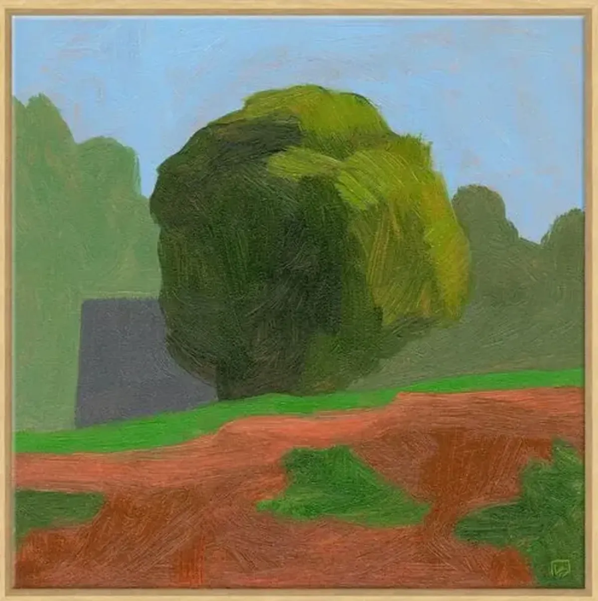 Leslie Snipes - Shrubbery with Fence - Wilkesboro Painting - Soicher Marin - Red