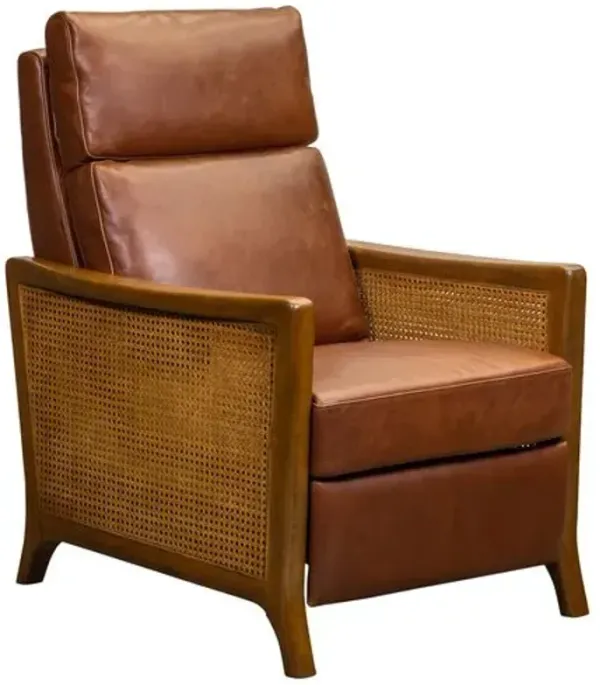 Davenport Leather Cane Power Recliner - Brown