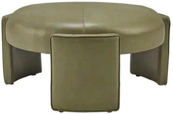 Marlborough Leather Circle Ottoman - Green