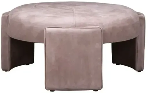 Marlborough Leather Circle Ottoman - Brown