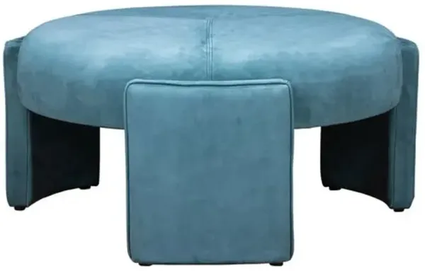 Marlborough Leather Circle Ottoman - Green