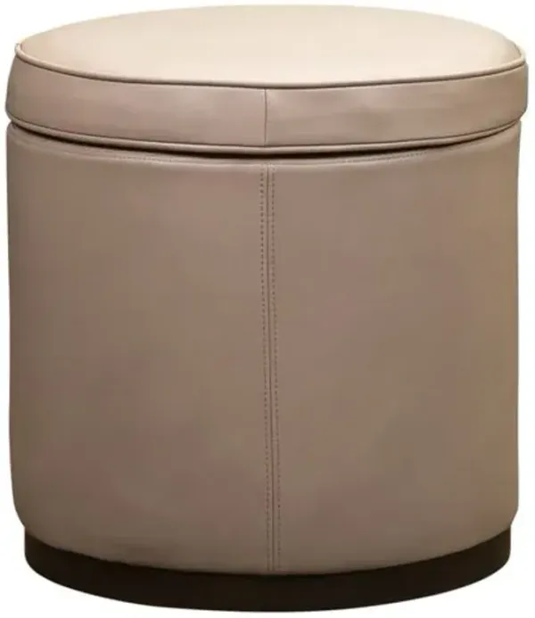 Fulton Leather Swivel Storage Ottoman - Beige