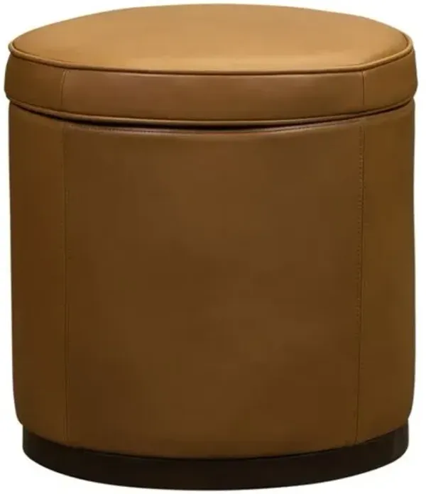 Fulton Leather Swivel Storage Ottoman - Brown