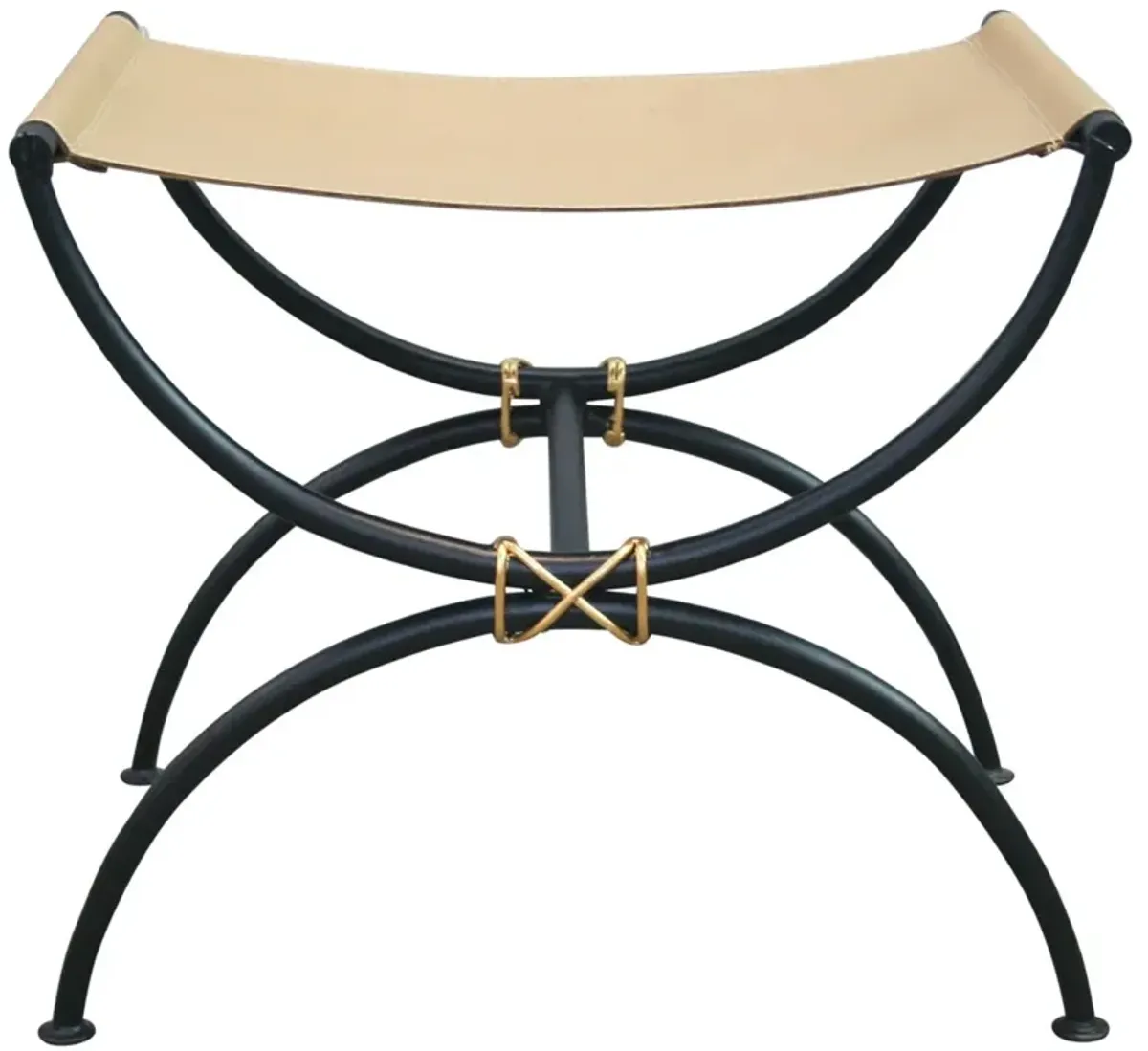 Chloe Leather Iron Stool, Beige/Black