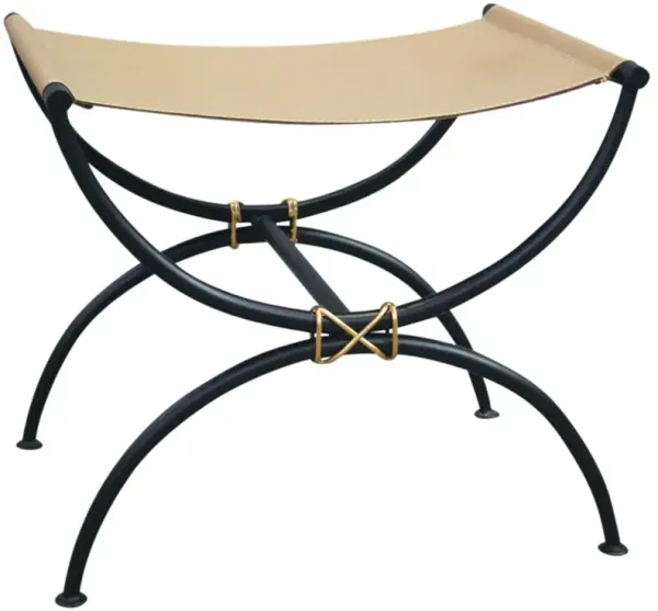 Chloe Leather Iron Stool, Beige/Black