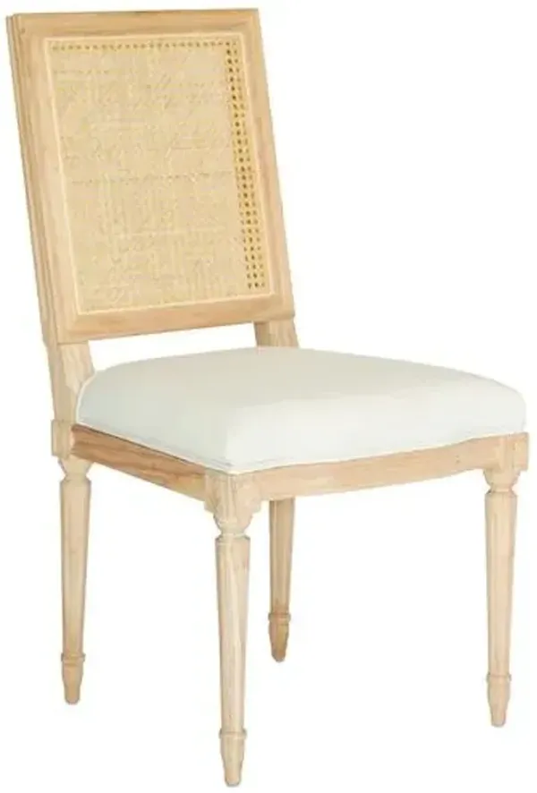 Bienville Cane Back Linen Side Chair - Natural/White - Ave Home