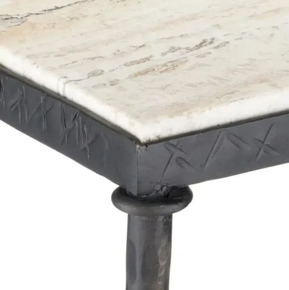 Agora Travertine Side Table - Natural Rustic Bronze - Currey & Company - Black