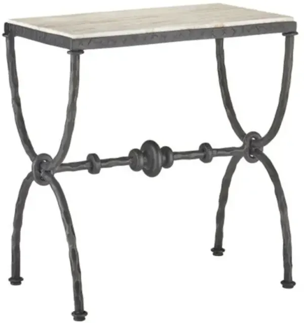 Agora Travertine Side Table - Natural Rustic Bronze - Currey & Company - Black