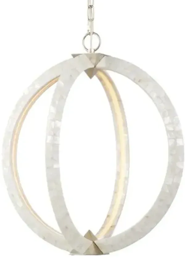 Arietta Mother of Pearl LED Orb Chandelier - White/Silver - Currey & Company