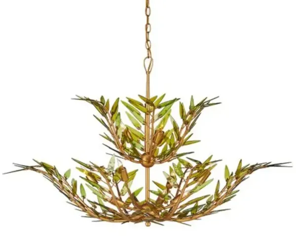 Babylon Glass Two-Tier Chandelier - Green/Gold - Currey & Company